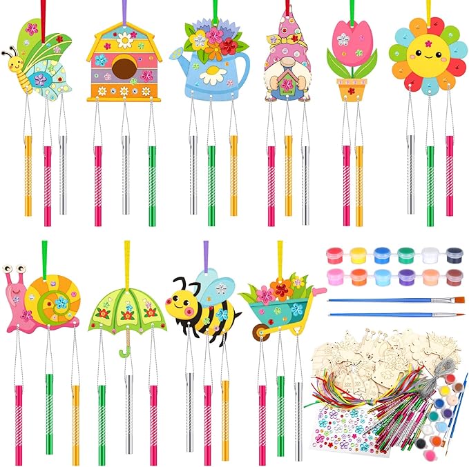 JellyArch 30 Pack Spring Wind Chime Making Kit, Tulip Bee Crafts for Adults Make Your Own Wind Chime Wooden Ornaments for DIY Crafts Activity Birthday Party Decoration