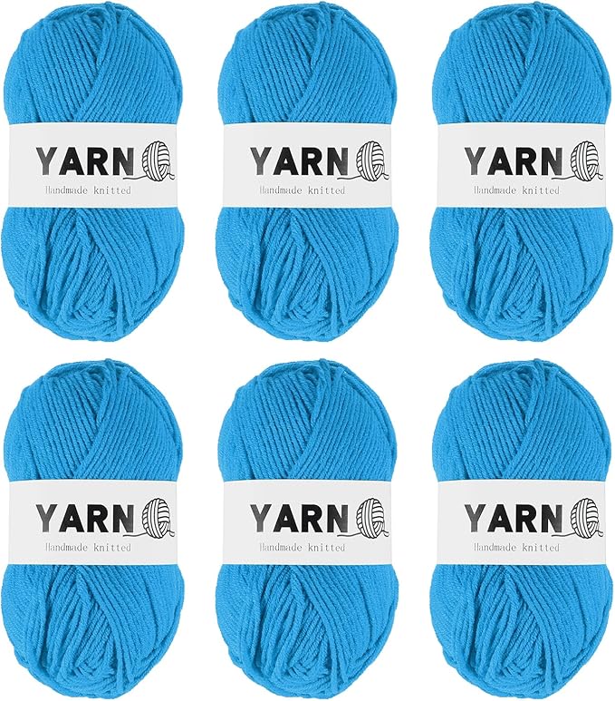 6Pcs Lake Blue Acrylic Yarn 790 Yard 4 Ply Soft Crochet Yarns Sport Weight Yarn,[for DIY Crocheting Knitting Craft Blankets Hats]-300g
