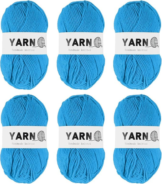 6Pcs Lake Blue Acrylic Yarn 790 Yard 4 Ply Soft Crochet Yarns Sport Weight Yarn,[for DIY Crocheting Knitting Craft Blankets Hats]-300g