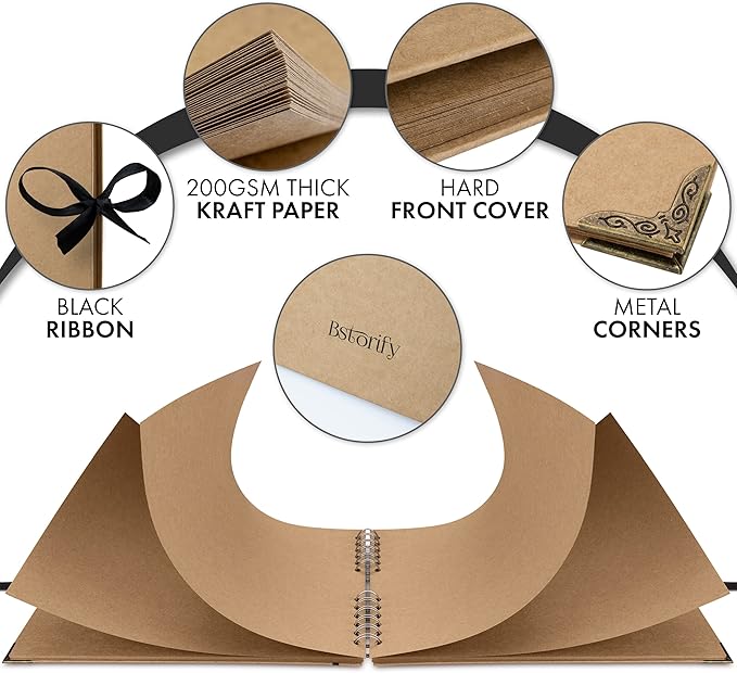 Bstorify Large Scrapbook Photo Albums 50 Pages (11 x 8.5 inch) Brown Thick Kraft Paper, Memory Book - Ideal for Your Scrapbooking, Art & Craft Projects