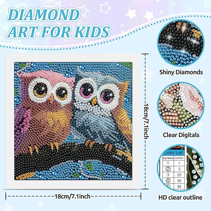 SENQAO Owl Diamond Art Kit for Adults with Frame Art and Crafts for Adults Ages 6-8 -10-12 Easy to DIY Diamond Art for Adults and Adult Beginners Home Wall Decoration 7.1x7.1inch