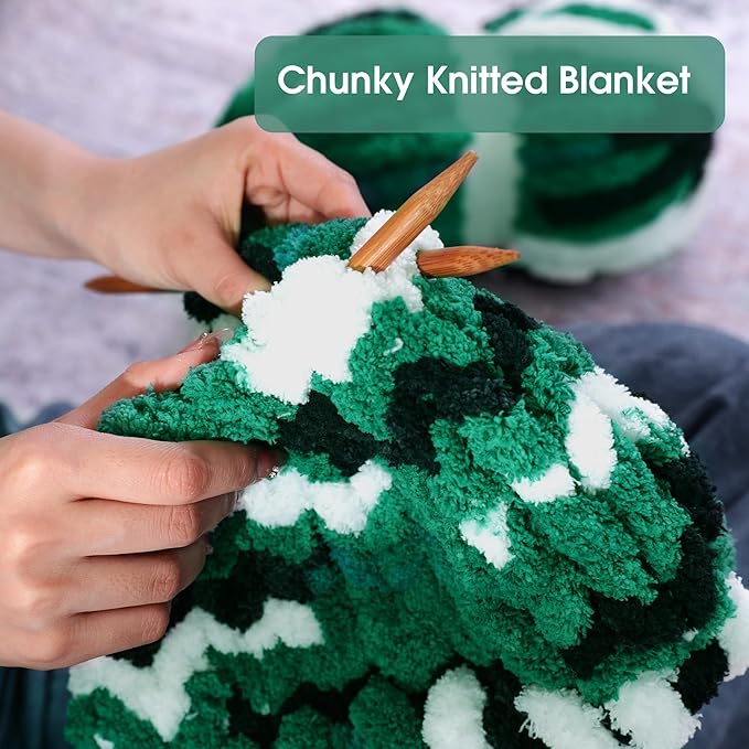 MABOZOO Tie Dye Chunky Yarn for Crocheting 8 Pack,Green,Black,White Fluffy Jumbo Chenille Yarn,Soft Plush Yarn Bulky,Giant Thick Fuzzy Yarn for Hand Knitting or Arm Knitting (26 yds,7.5 oz Each Skein)