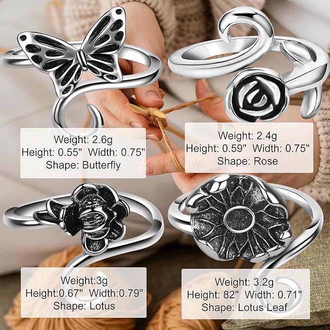 4 Pieces Crochet Ring for Finger Adjustable Yarn Tension Rings for Crocheting Yarn Guide Knitting Rings Crochet Tools