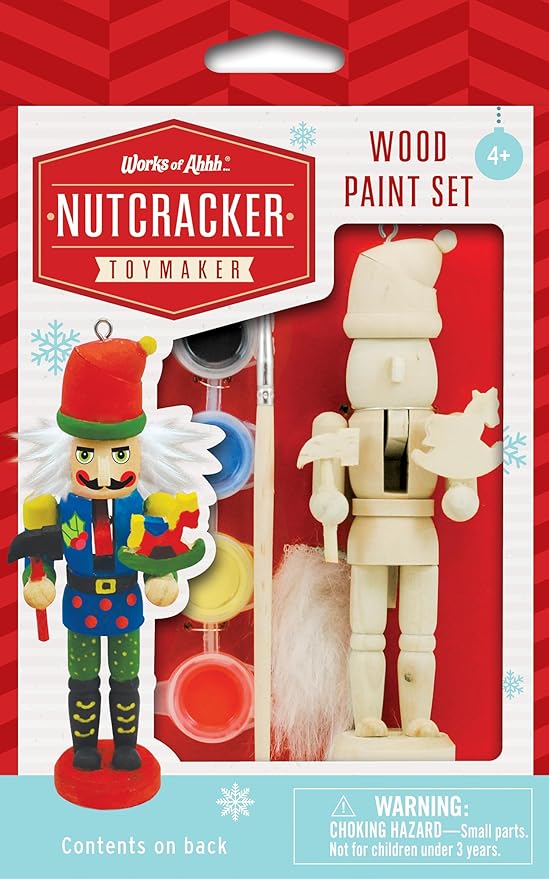 Works of Ahhh... Nutcracker Toy Maker Ornament Painting Kit, Paint Your Own Christmas Ornament, Real Wood, Acrylic Paint, Sticker Sheet, Ages 5+, Holiday Craft Gift for Kids