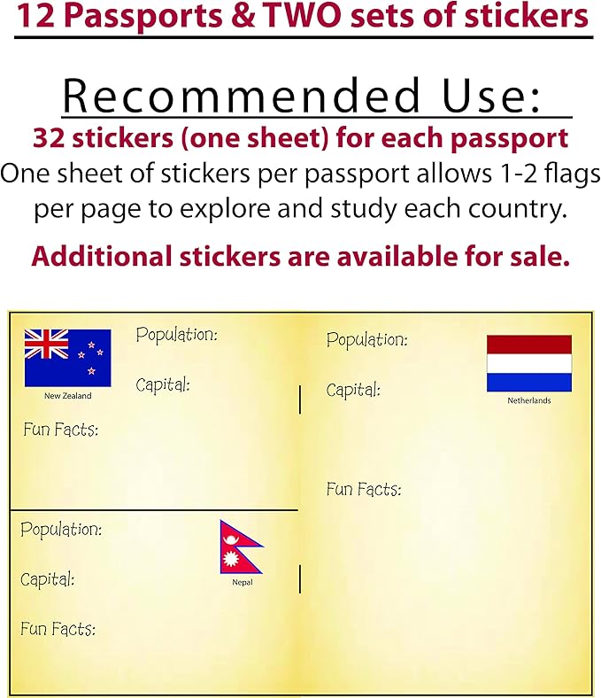 SJPRINTER Passport-Style Notebooks 12-Pack — Blank Pocket Journals for Travel Scrapbook, Classroom Geography & Social Studies — Use with Travel Stickers & World Flags — Bulk Stationery