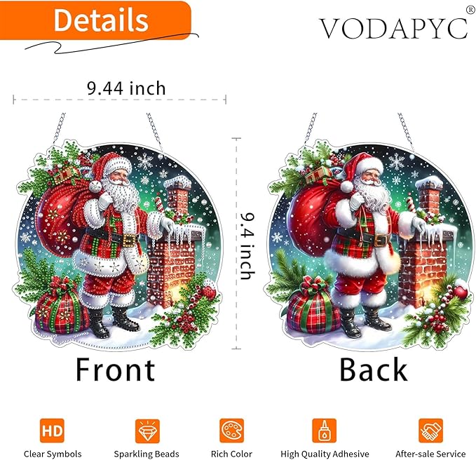 VODAPYC Christmas Diamond Art Hanging Kit for Adults, DIY Double Sided Special Shaped Diamonds Art Window Pendant Ornament for Home Decor(Santa Claus-2)