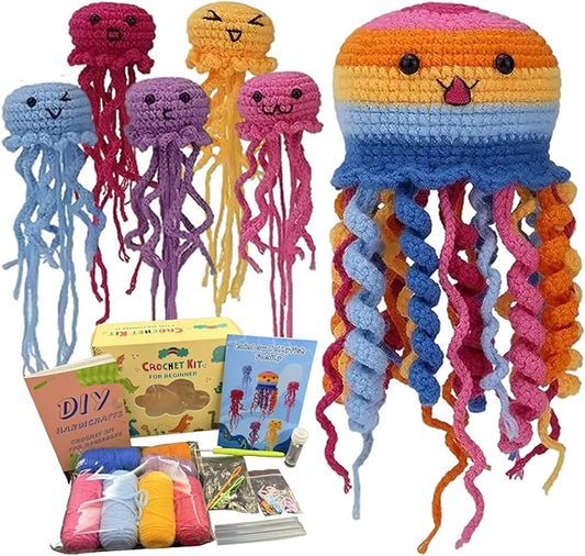 Blossvane Beginners Crochet Kit for Adults - 6 Pack Magical Jellyfish, Complete Starter Amigurumi Kit with Easy Step-by-Step Video Tutorials, Learn to Crochet Kit for All Ages