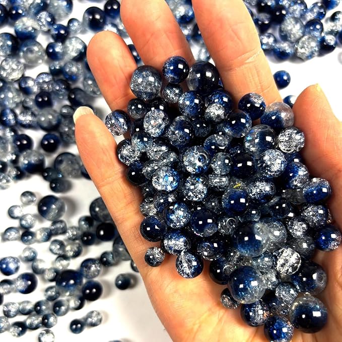 Glass Beads for Jewelry Making, 315Pcs Crackle Round 6/8/10mm Crystal Beads for Bracelet Craft Necklace Earring Making Wine Charms Wind Chimes, Murray and White Color
