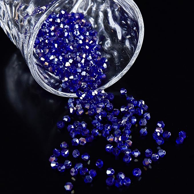 laopottbeads 1100pcs 4mm bicone crystal glass beads for jewelry making, sparkling mini beads for suncatchers, diy bracelets & craft projects (ab blue)