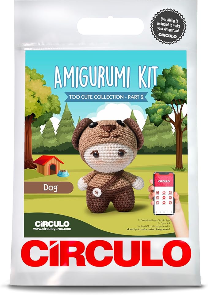 Circulo Amigurumi Crochet Kit - Too Cute - All Included, Easy Instructions - Crochet Kit for Intermediate - Crochet Set - Character Crochet Kit, Premium Amigurumi Yarn for Crocheting - Dog