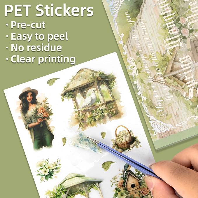 Uideyvi Spring Theme Sticker Scrapbooking Supplies for Junk Journal, 20 Sheets PET Stickers(TZ-001-008)