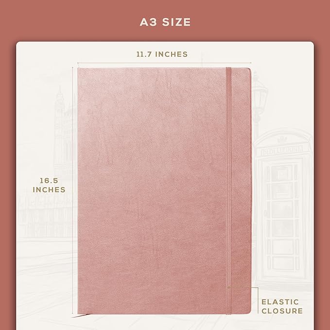 Beechmore Books A3 Mixed Media Sketchbook - 11.7x16.5 Extra Large Professional Studio Drawing Pad, 160 GSM / 98 lb Perforated Ivory Paper, Hardcover Lay-Flat Design, Gift Box for Artists & Watercolor