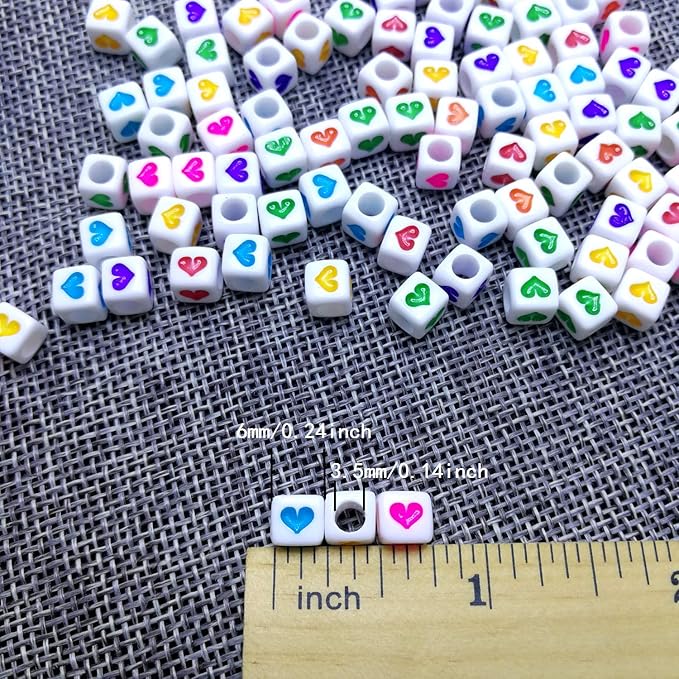 Amaney 400Pcs 6x6mm White Acrylic Colorful Heart sheap Cube Beads Mixed Colors Square Shape Loose Beads for Jewelry Making