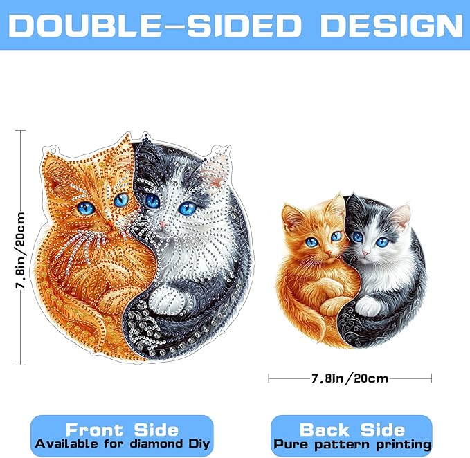 VAIIEYO Cat Diamond Art Hanging Ornament, Animal Diamond Painting Suncatchers Window Hanging Kit with Chain, 7.5x7.5 inch Crystal Pendant Art Craft for Gift Home Wall Front Door Decoration
