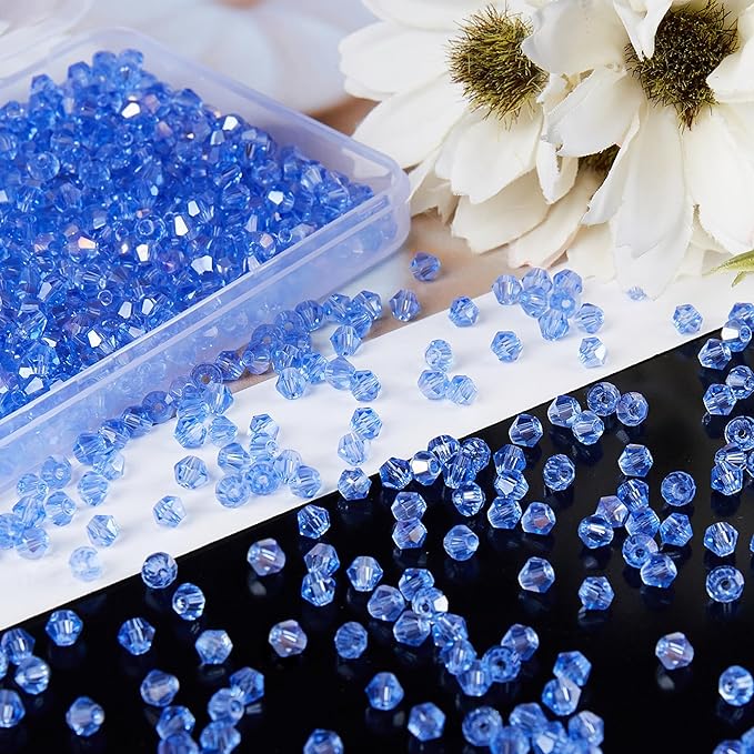 laopottbeads 1100pcs 4mm bicone crystal glass beads for jewelry making, sparkling mini beads for suncatchers, diy bracelets & craft projects(light blue)