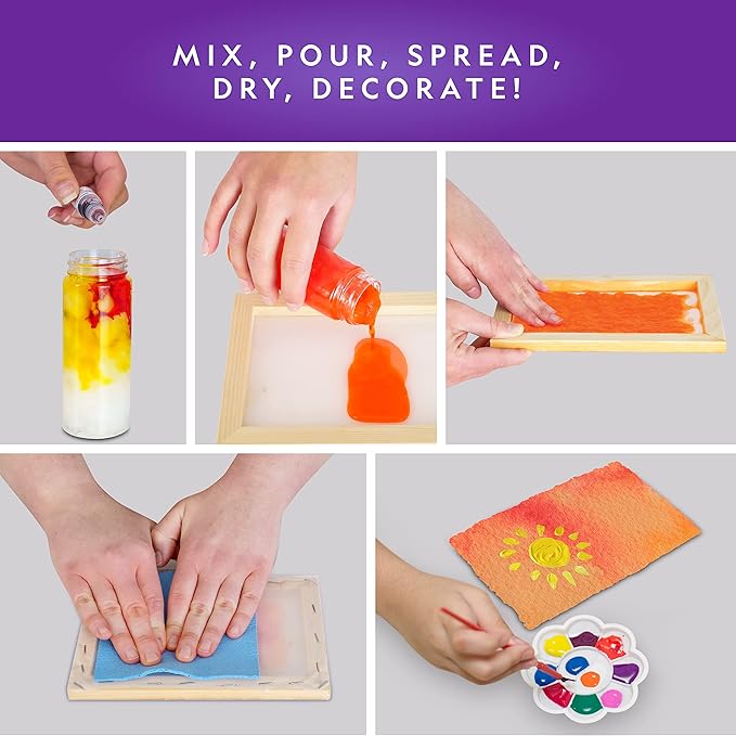 NATIONAL GEOGRAPHIC Kids Paper Making Kit - Make & Decorate 10 Sheets of Craft Paper, Includes Wooden Silk Screen Mold, Paints & More, Fun Art Kit for Scrapbooking & Other Kids Arts & Crafts Projects