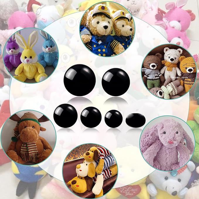 1000 Pcs 6-14mm Safety Eyes and Noses for Crocheting, Black Plastic Safety Eyes with Washers, Craft Doll Eyes for Stuffed Animals, DIY Accessories, Safety Eyes for Amigurumi, Assorted Sizes