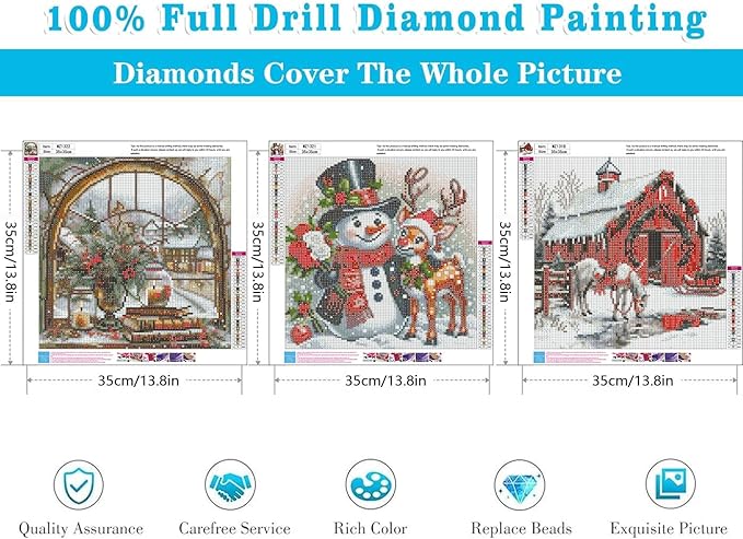 Meothan 3 Pack Diamond Art Kits for Adults, Christmas Diamond Painting Kits for Adults, 5D DIY Round Drill Gem Art Paint with Diamonds Dots Crafts Kits for Home Decor Gift 14x14inch
