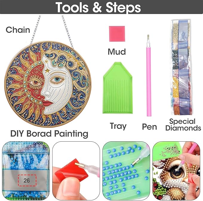 SKRYUIE Moon Hanging Diamond Art Kits for Adults Pendant Suncatcher, Special Shaped Crystal DIY Pearl Diamond Painting Kit, Gift for Mother Spring Summer Window Wreath Decor 7.88 x 7.88 Inch D8