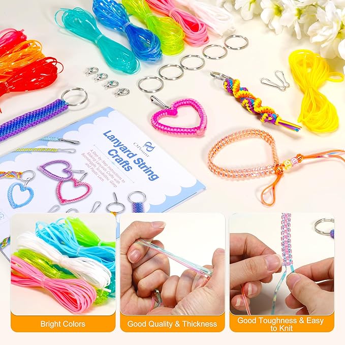 PP OPOUNT 4-Style Lanyard String for DIY Adult Friendship Bracelets Keychains Lanyard, 18 Solid/Glitter/Laser/Glow in Dark Gimp String with Accessories & Instruction, Boondoggle for Adult Summer Camp