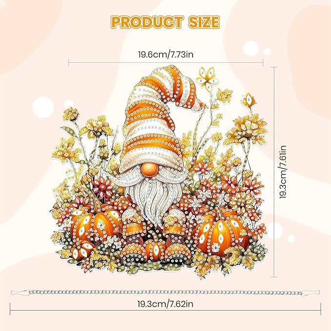 MOGTAA Fall Diamond Art Hanging Pendant Kits, Gnomes Diamond Art Kits for Adults, 5D Special Shape Diamond Painting Pumpkin Gem Art for Home Garden Wall Decor
