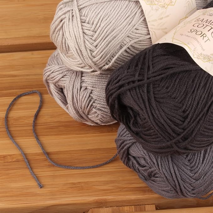 JubileeYarn Bamboo Cotton Sport Yarn - 50g/Skein - Shades of Grey - 4 Skeins