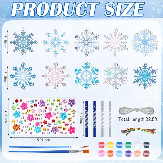 JellyArch 30 Pack Winter Snowflake Wind Chime Making Kit for Adults Make Your Own Wind Chime DIY Crafts Wooden Ornaments for Winter Activity Birthday Decoration