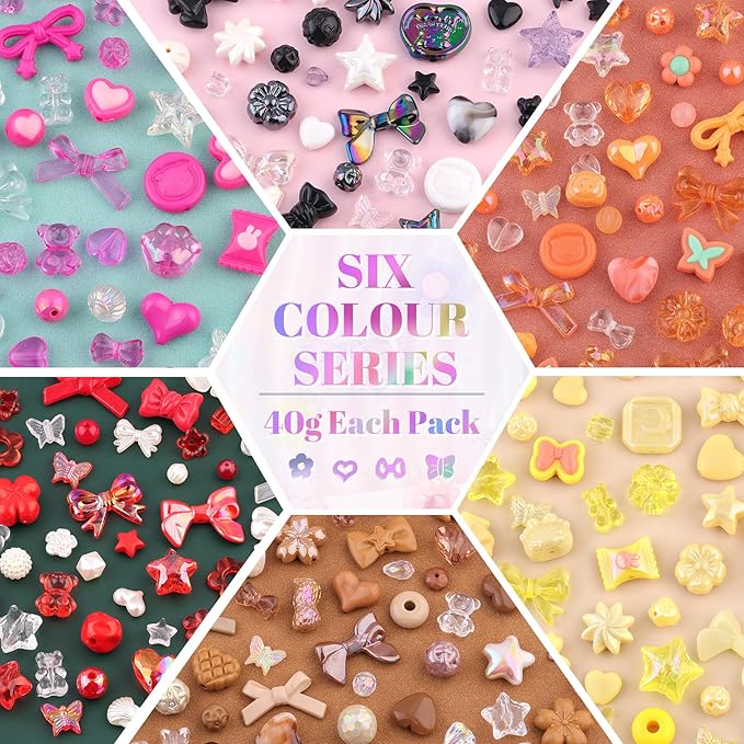 400-450PCS TINKRSTUFF Assorted Acrylic Beads, Mixed Cute Beads for Bracelet Making, Aesthetic Star Flower Bow Butterfly GummyBear Kawaii Charms for Jewelry Necklace Making DIY Keychain Phone Charm