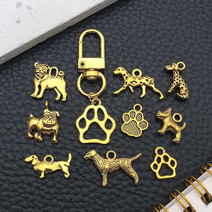 Youdiyla 100pcs Craft Supplies Pet Dog Animals Charms Pendants for Crafting Jewelry Findings Making Accessory for DIY Necklace Bracelet (Golden)