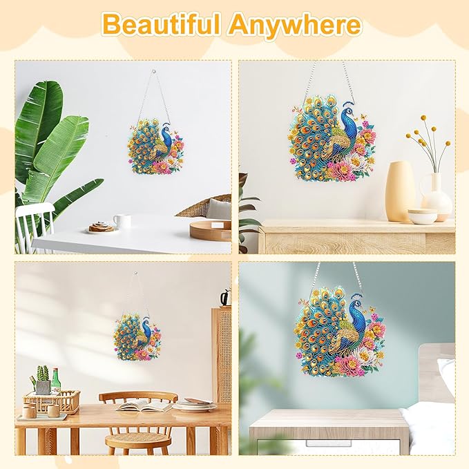 TOSTOG Flower Peacock Diamond Art Pendant Kit for Adult, Elegant Diamond Painting Hanging Kit for Beginners, 5D DIY Crafts Gem Art, Waterproof Full Accessories for Home Decor Idea 20 * 20 cm/8 * 8 in