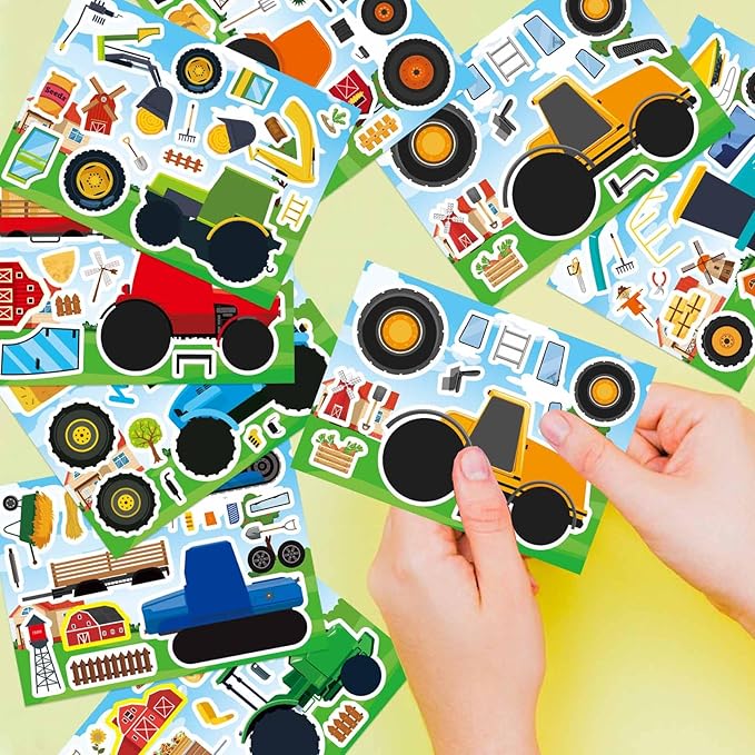24 sheets make your own farm tractor stickers for kids toddler, fall autumn stickers, happy farm themed birthday party favors supplies