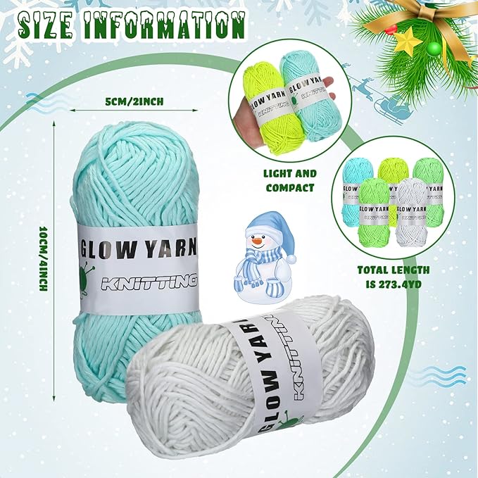 WILLBOND 5 Rolls Glow in The Dark Magic Yarn Luminous Neon Crochet Yarn for Crocheting DIY Knitting Glow Fingering Sewing Supplies for Crafts Sewing Party 54.7 yd Per Roll (Classic Colors)
