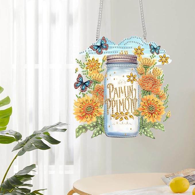 Reofrey Hanging Diamond Art Kits for Adults– 8x8Inch Landscapes Hanging Ornament Acrylic Board Double Sided Pattern Crystal Diamond Art Suncatcher Pendant, for Home Window Decoration Handmade Gift