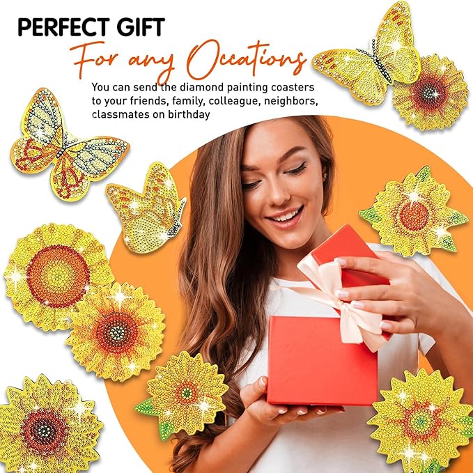 10 pcs Diamond Painting Coasters | Diamond Art Coasters | Sunflower Diamond Art Painting | Perfect Art Craft Gift for Sunflower Lover, Dad, Mom, Grandparents, Brother, Sister.