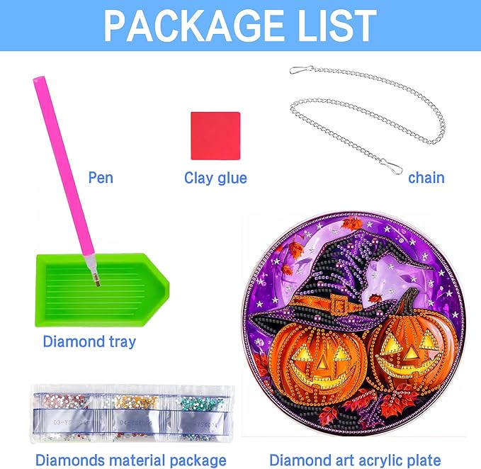 VAIIEYO Halloween Diamond Art Hanging Ornament, Pumpkin Diamond Painting Suncatchers Window Hanging Kit with Chain, 7.5x7.5 inch Crystal Pendant Art Craft for Gift Home Wall Front Door Decoration