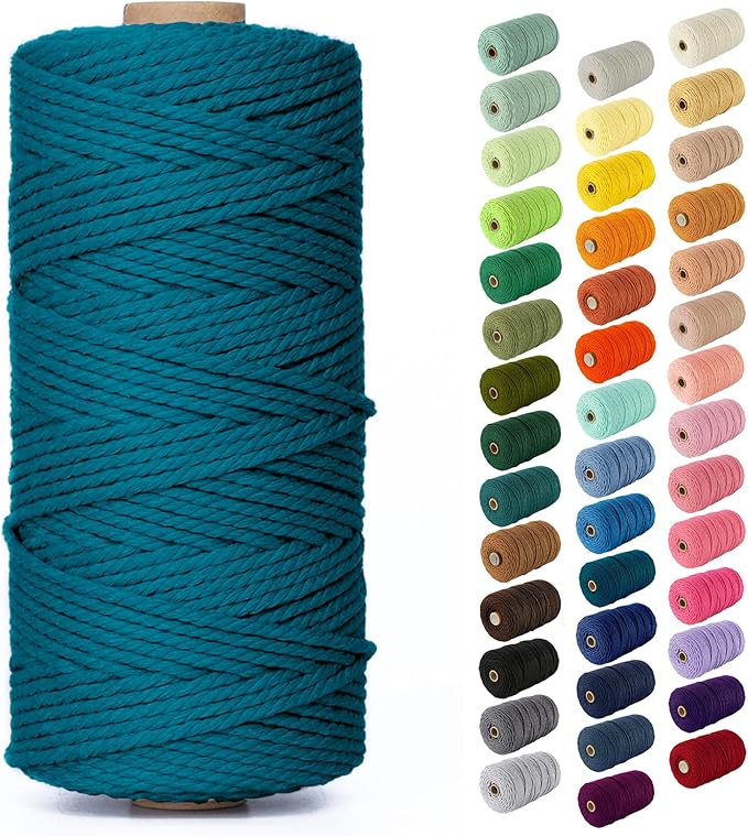 Nook Theory Macrame Cord - 3mm 109 Yards Cotton Rope, 4mm 5mm Yarn, String for Crafts, Perfect for Macrame Wall Hanging and Boho Decorations (Peacock Blue)