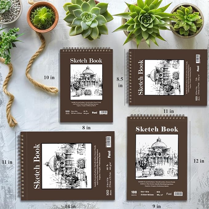 8" x 10" sketch book, 100 sheets hardcover sketchbook, 68 lb/100gsm drawing paper for adults, spiral bound sketch pad, art paper for drawing and painting for art supplies for college students.
