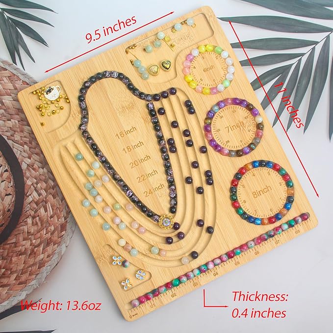 Bead Board for Jewelry Making, Bamboo Beading Tray Design Mat for Necklaces, Bracelets, and Crafts. Portable Bracelet Sizer Jewelry Making Supplies