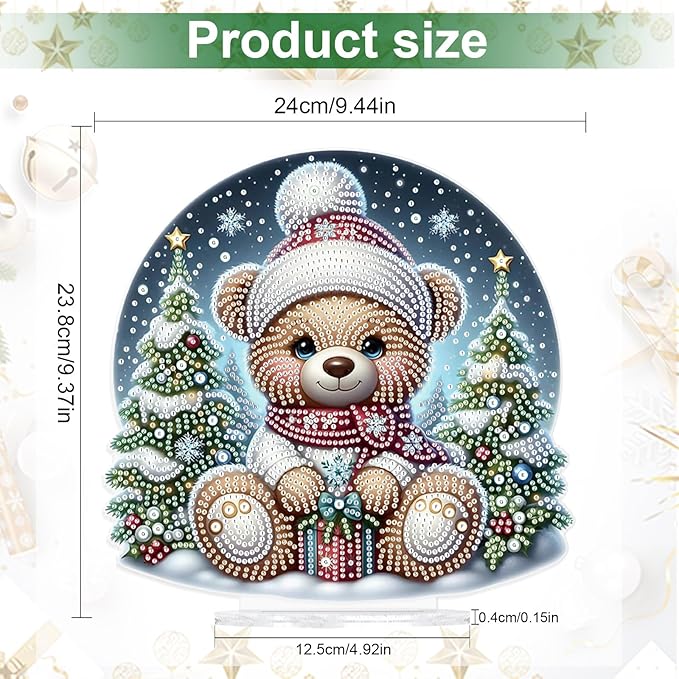 Christmas Diamond Painting Kits Tabletop decoration, DIY bear, 5D Diamond Art Home Ornament By Number Mosaic Arts Crafts For Home Office acrylic Tabletop Decor for Xmas Home Decor, New Year Gift