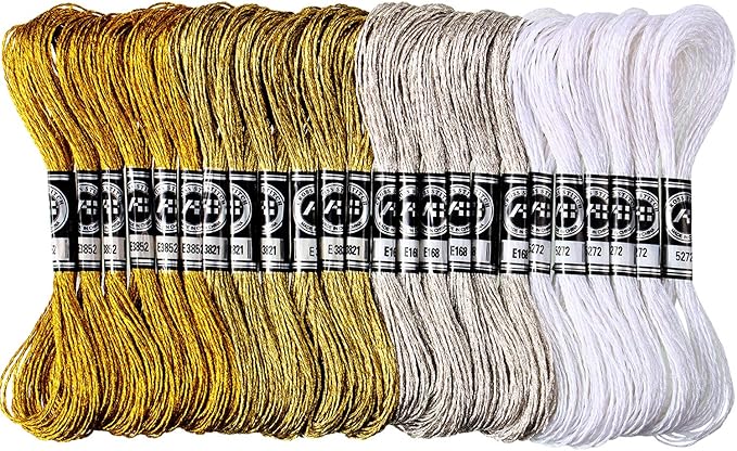 WILLBOND 24 Skeins Metallic Embroidery Floss - Glitter Embroidery Threads for Cross Stitch Crafts Friendship Bracelets(Multiple Color)
