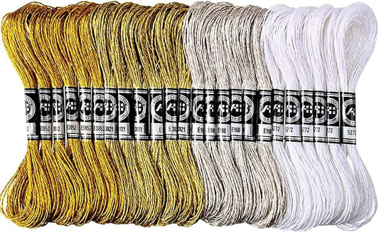 WILLBOND 24 Skeins Metallic Embroidery Floss - Glitter Embroidery Threads for Cross Stitch Crafts Friendship Bracelets(Multiple Color)