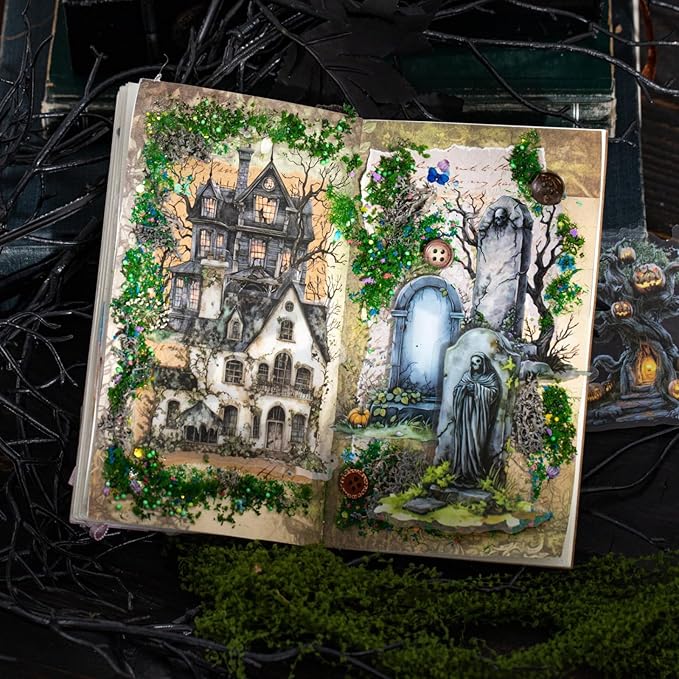 40 Pieces Aesthetic Gothic Dark Landscape Creation PET Sticker Set, 4 Pack Vintage Large Size PET Stickers for Scrapbooking, Journaling, Waterproof DIY Crafts, and Junk Journal
