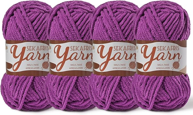 4 Pack Fluffy Velvet Yarn for Crocheting，Baby Blanket Yarn for Crocheting Soft，200g(262.4yds) Amigurumi Yarns，Plush Chenille Crochet Yarns，Puzzle Yarn for Crochet Weaving Craft(4 Dark Purple)