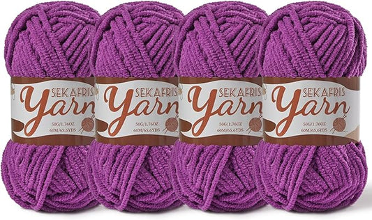 4 Pack Fluffy Velvet Yarn for Crocheting，Baby Blanket Yarn for Crocheting Soft，200g(262.4yds) Amigurumi Yarns，Plush Chenille Crochet Yarns，Puzzle Yarn for Crochet Weaving Craft(4 Dark Purple)