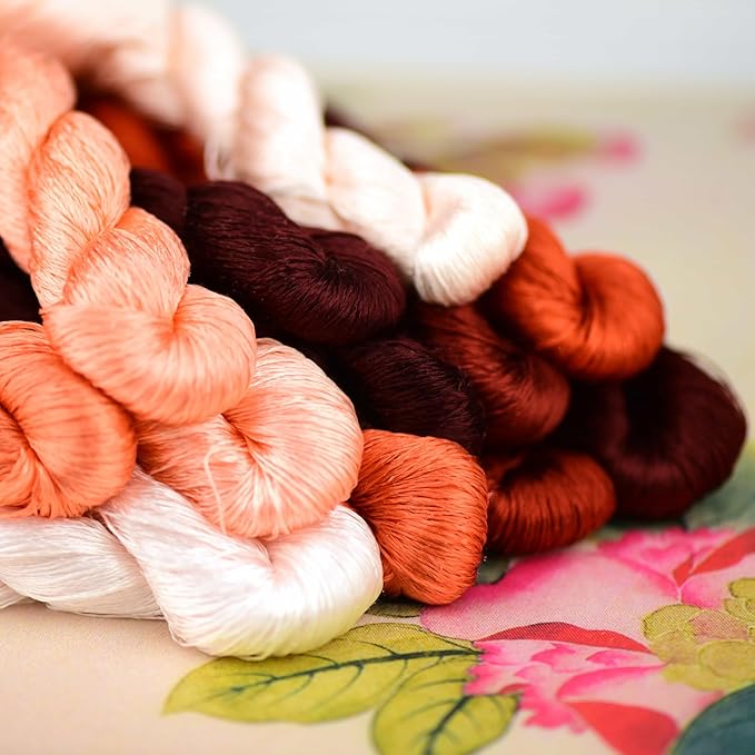 Natural 100% Silk Thread, Handmade Embroidery Thread Silk Floss 13 Colors 110m Each (30)