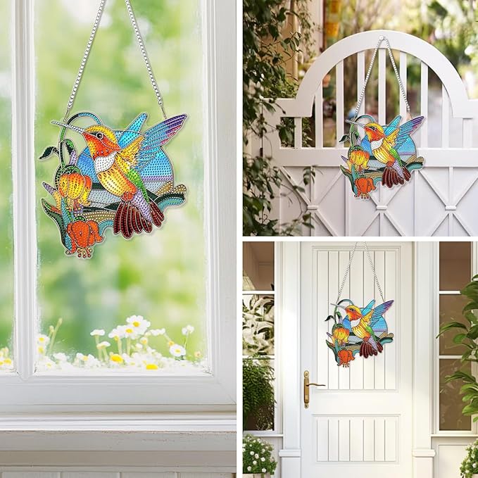 EOBROMD Diamond Hanging Art Kits for Adults Bird, Flower DIY Special Shaped Rhinestone Kits for Adults, Diamond Art Painting Suncatcher, Window Pendants Home Garden Wall Hanging Ornament