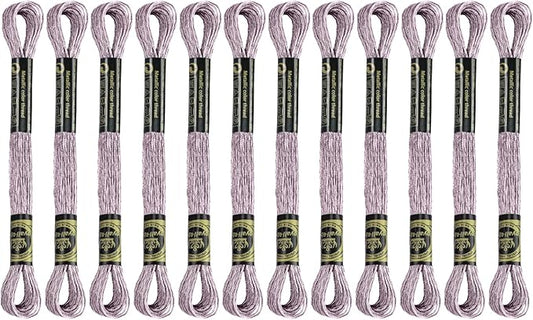 12 Skeins Embroidery Floss, Pink Metallic Embroidery Thread Polyester Cross-Stitch Threads for Hand Embroidery String Art DIY Creation