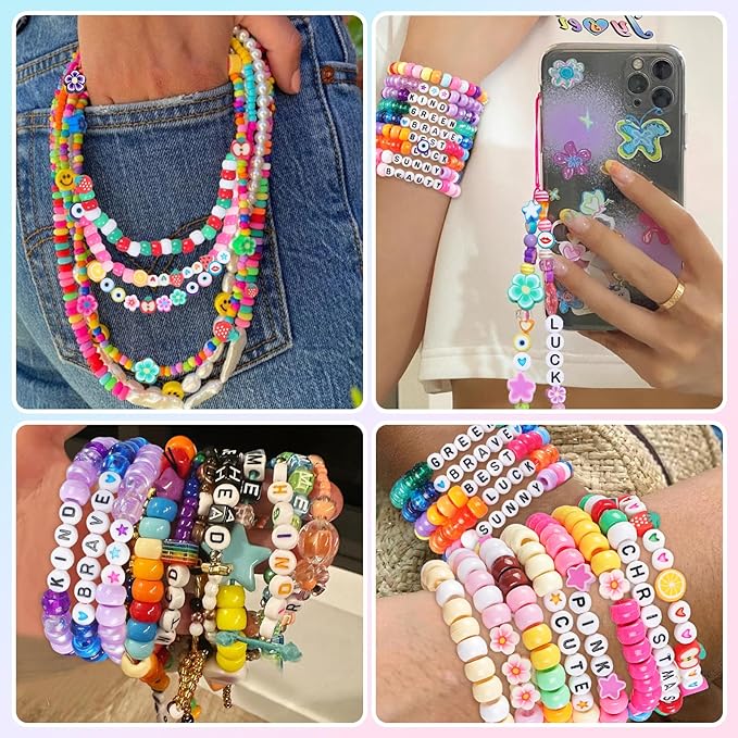 AMDBHC 4500 Pcs Pony Beads Bulk - 120 Colors Bracelet Making Kit with Alphabet Letter Beads & Charms, Friendship Bracelet Kit, Jewelry Making Supplies DIY Crafts (5 Boxes)