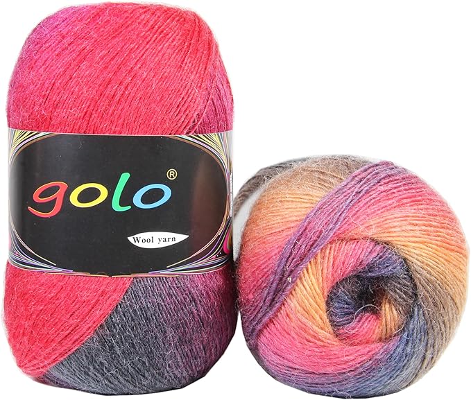golo Wool Yarn for Knitting 550yd 0.22Ib Cachemire Multicolor Rainbow Yarn (Red-Black)