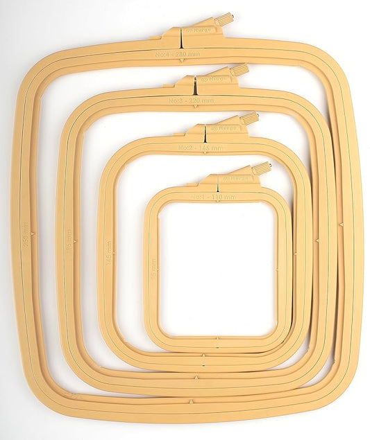 nurge square embroidery hoop - plastic cross stitch frame for needlepoint & embroidery - adjustable craft hoop - beige - set of 4